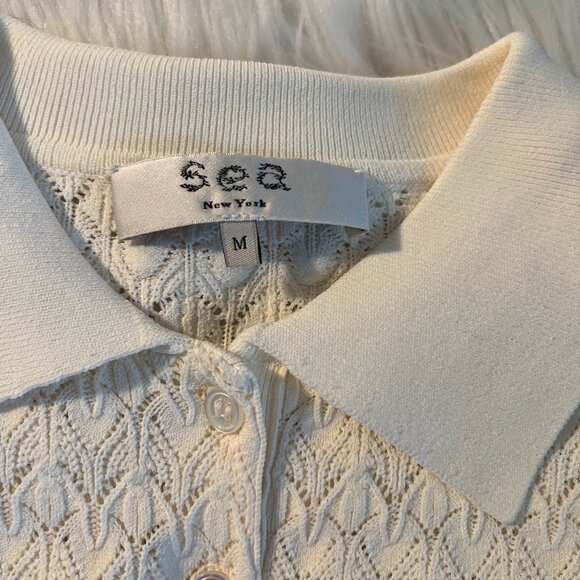 Sea Knit Polo Pointelle Sweater, Cream - Picture 2 of 3